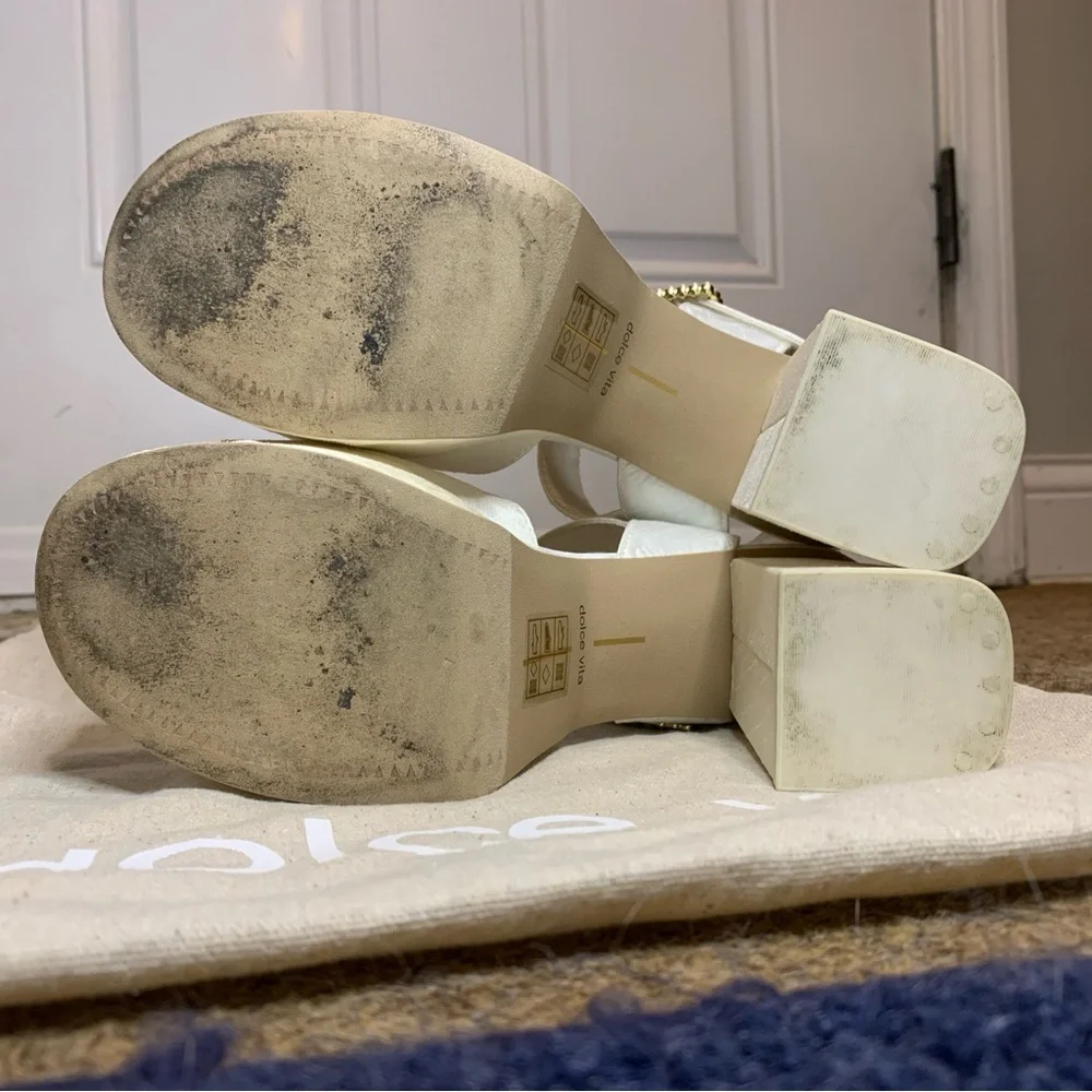 Dolce Vita Bobby Pearl Buckle Chunky Heels White Pearls Size 8 Retail $160.00 - Picture 15 of 16